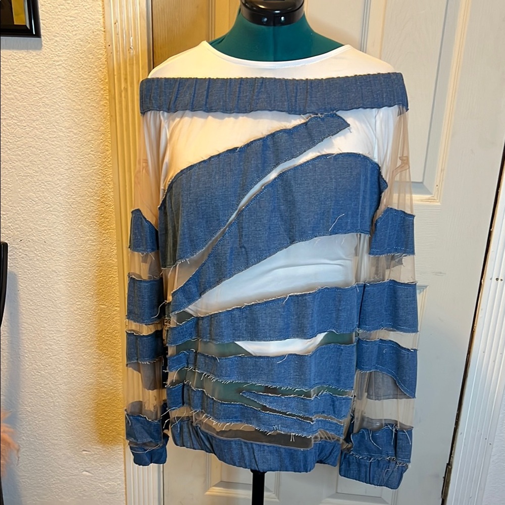 Unique Denim and Mesh Top